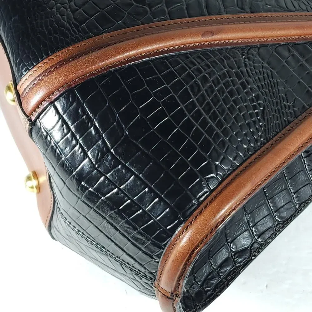 Brahmin Arden Tortoise Melbourne Leather Black Brown Satchel Handbag Bag